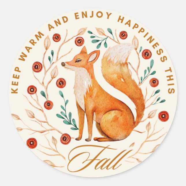 Cute Fox Fall Season Classic Round Sticker (Front)