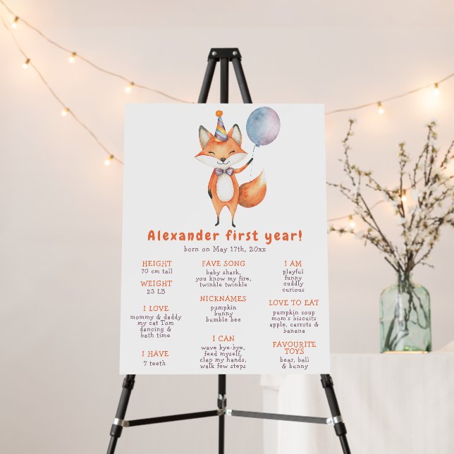 Cute FOX First Birthday Milestone Birthday Foam Board (In Situ (Stand))