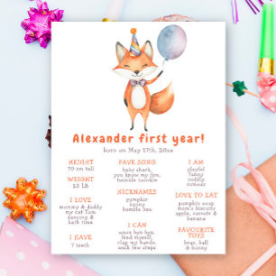 Cute FOX First Birthday Milestone Birthday Poster