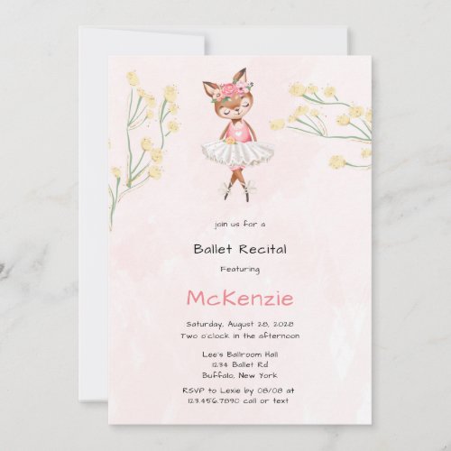 Cute Fox Floral Ballerina Ballet Recital Invitation