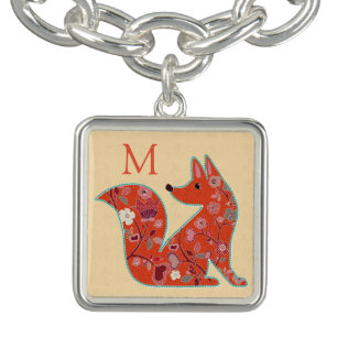 Cute Fox Floral Pattern Folk Art Bracelet