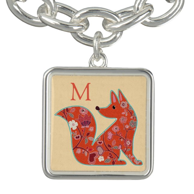 Cute Fox Floral Pattern Folk Art Bracelet (Design)
