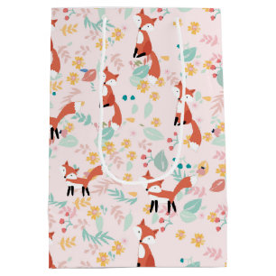 Cute Fox Floral Pink Design Medium Gift Bag