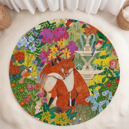 Cute Fox Flower Garden Forest Pattern Rug
