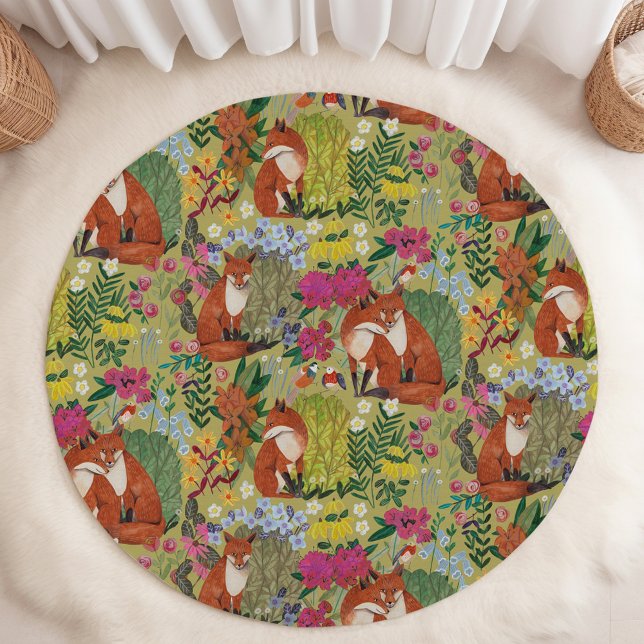 Cute Fox Flower Garden Forest Pattern Rug (Cute Fox Flower Garden Forest Pattern Rug)