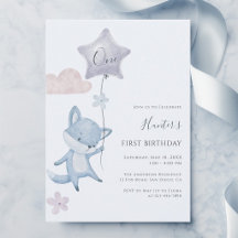 Cute Fox Flying Balloon Boy First Birthday Party