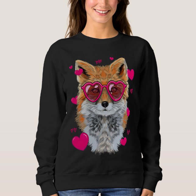 Cute Fox   For Girls Heart Glasses Fox Valentine Sweatshirt (Front)