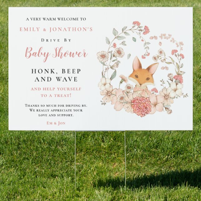 Cute Fox Girl Welcome to Drive By Baby Shower Sign (Insitu)