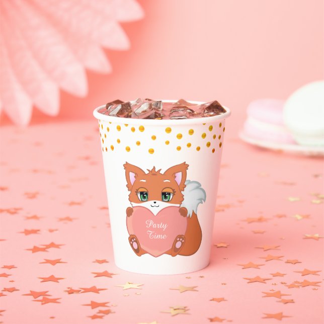 Cute Fox & Golden Confetti Party Paper Cups (Insitu)