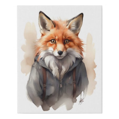 Cute Fox Gray Jacket Portrait Faux Canvas Print
