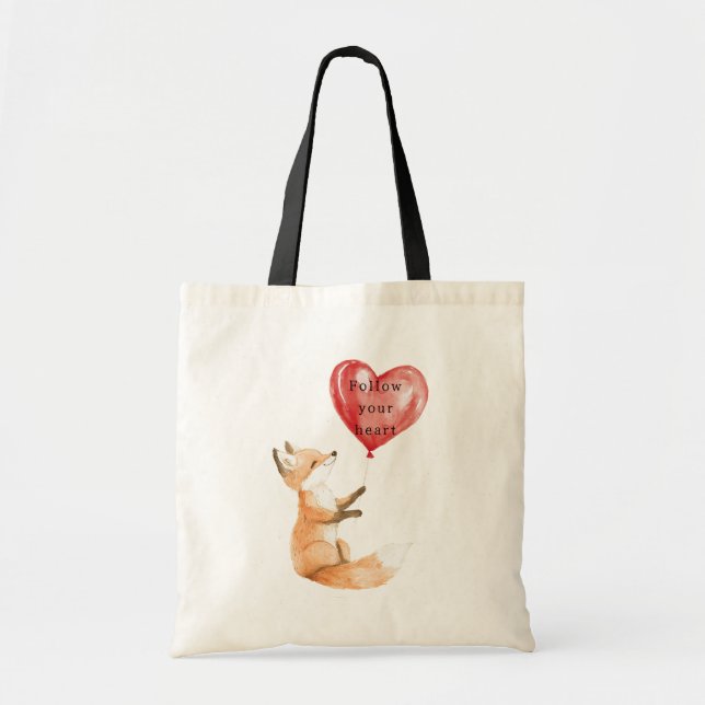 Cute Fox Heart Balloon Tote Bag (Front)