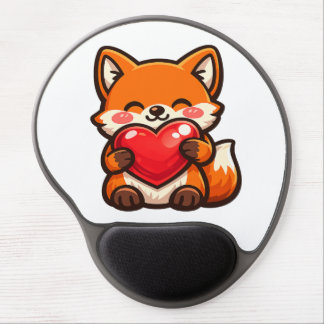 Cute Fox Heart Mouse Pad – Kawaii Fox with Red Hea
