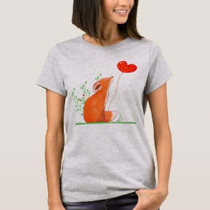 Cute Fox Holding A Heart Balloon T-Shirt
