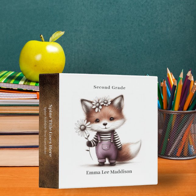 Cute Fox Holding Daisy Sketch  3 Ring Binder (Creator Uploaded)