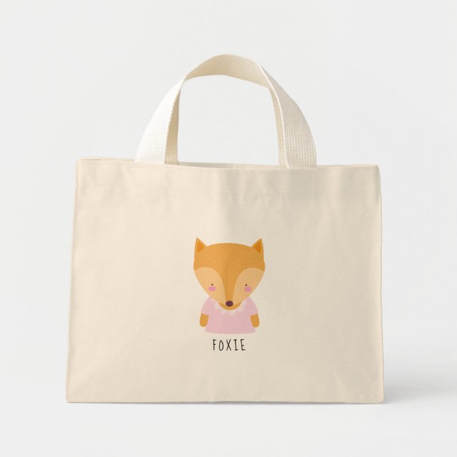 Cute Fox Illustration - Customizable Mini Tote Bag (Front)