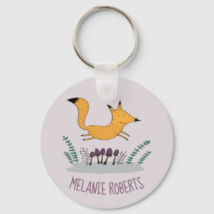 Cute Fox Illustration Kids Name Keychain