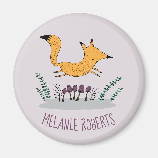 Cute Fox Illustration Kids Name Magnet (Front)