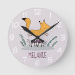 Cute Fox Illustration Kids Personalised Round Clock