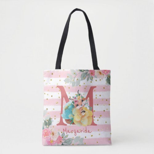 Cute Fox Illustration Sweet Monogram Tote Bag