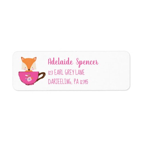Cute Fox in A Magenta Pink Teacup Return Address Label
