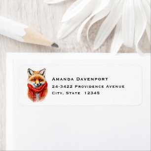 Cute Fox in a Red Scarf Autumn Image Address Label