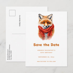 Cute Fox in a Red Scarf Autumn Image Announcement Postcard