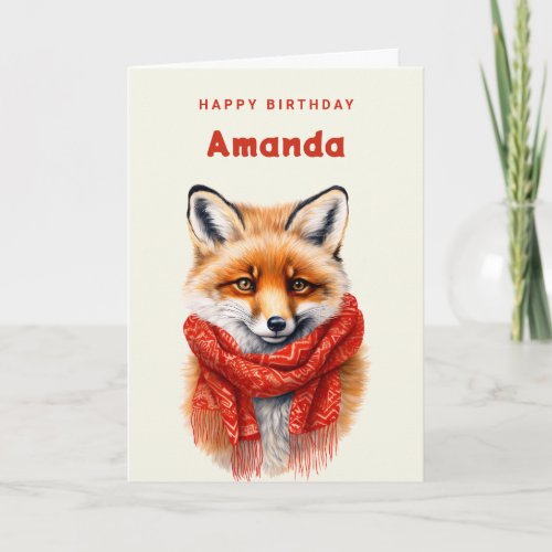 Cute Fox in a Red Scarf Autumn Image Birthday