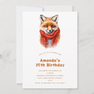 Cute Fox in a Red Scarf Autumn Image Birthday Invitation