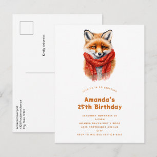Cute Fox in a Red Scarf Autumn Image Birthday Invitation Postcard
