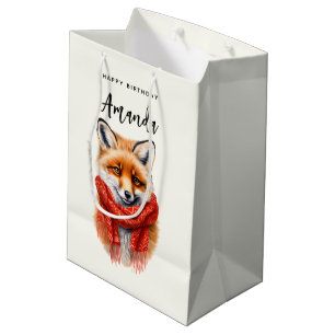 Cute Fox in a Red Scarf Autumn Image Birthday Medium Gift Bag