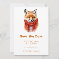Cute Fox in a Red Scarf Autumn Image Birthday