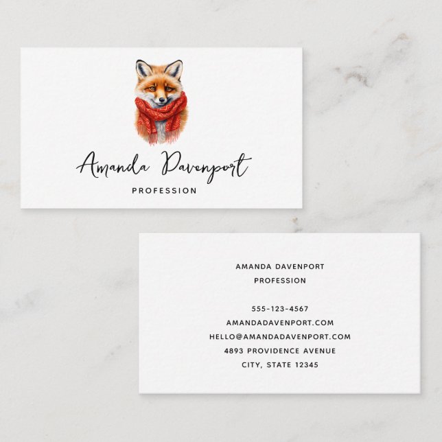 Cute Fox in a Red Scarf Autumn Image Business Card (Front/Back)