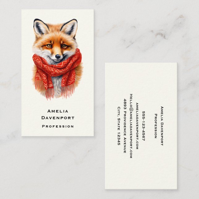 Cute Fox in a Red Scarf Autumn Image Business Card (Front/Back)