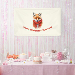 Cute Fox in a Red Scarf Autumn Image Christmas Banner
