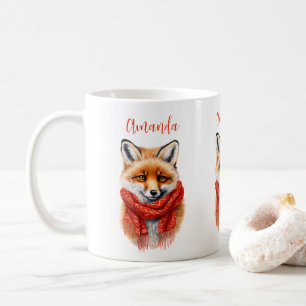 Cute Fox in a Red Scarf Autumn Image Coffee Mug