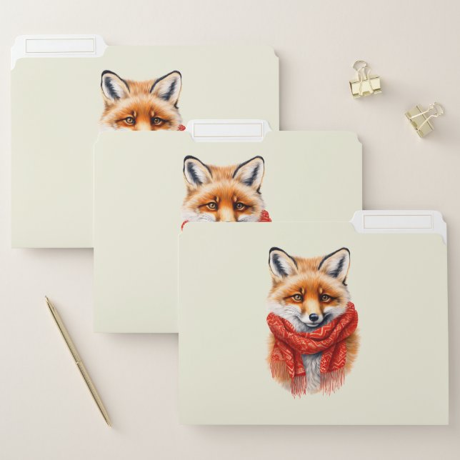 Cute Fox in a Red Scarf Autumn Image File Folder (Set)