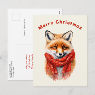 Cute Fox in a Red Scarf Autumn Image Holiday Postcard