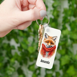 Cute Fox in a Red Scarf Autumn Image Keychain