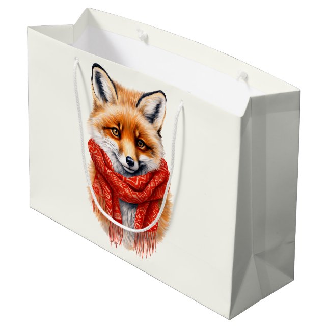Cute Fox in a Red Scarf Autumn Image Large Gift Bag (Back Angled)