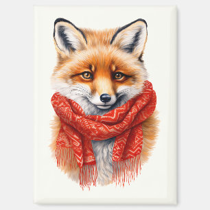 Cute Fox in a Red Scarf Autumn Image Magnet