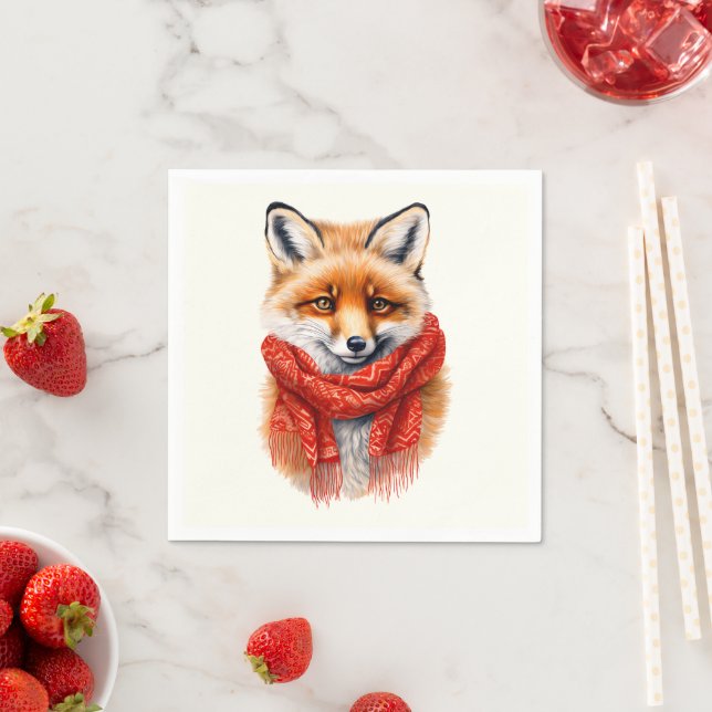 Cute Fox in a Red Scarf Autumn Image Napkins (Insitu)