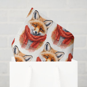 Cute Fox in a Red Scarf Autumn Image Pattern Tissue Paper
