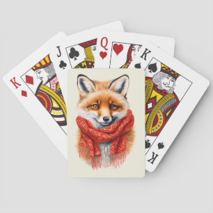 Cute Fox in a Red Scarf Autumn Image Poker Cards