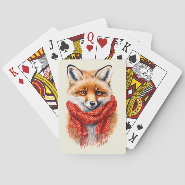 Cute Fox in a Red Scarf Autumn Image Poker Cards (Back)