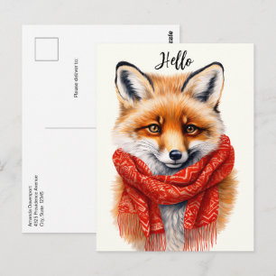 Cute Fox in a Red Scarf Autumn Image Postcard