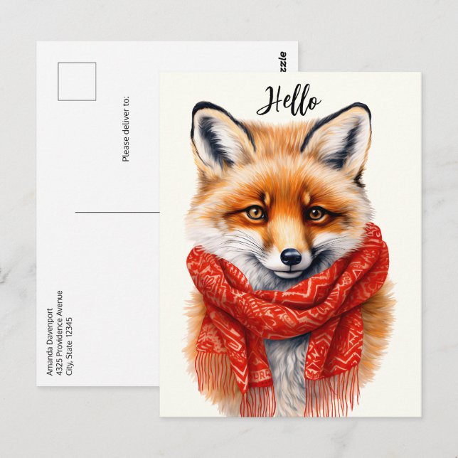 Cute Fox in a Red Scarf Autumn Image Postcard (Front/Back)