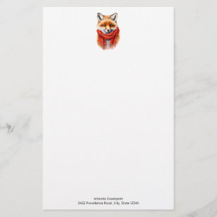 Cute Fox in a Red Scarf Autumn Image Stationery