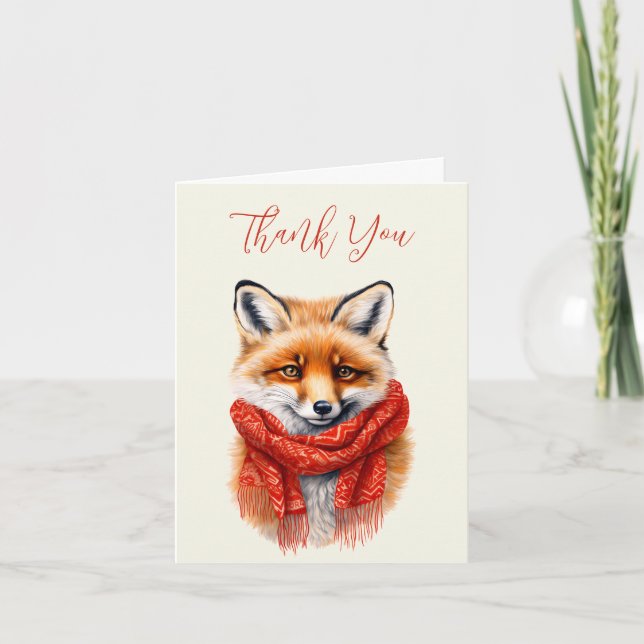 Cute Fox in a Red Scarf Autumn Image Thank You Card (Front)