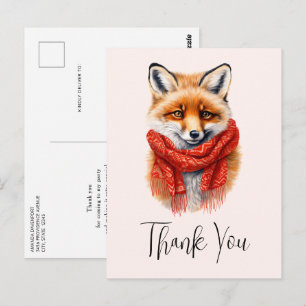 Cute Fox in a Red Scarf Autumn Image Thank You Postcard