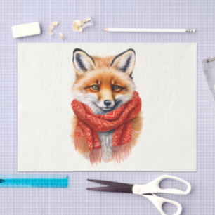 Cute Fox in a Red Scarf Autumn Image Tissue Paper